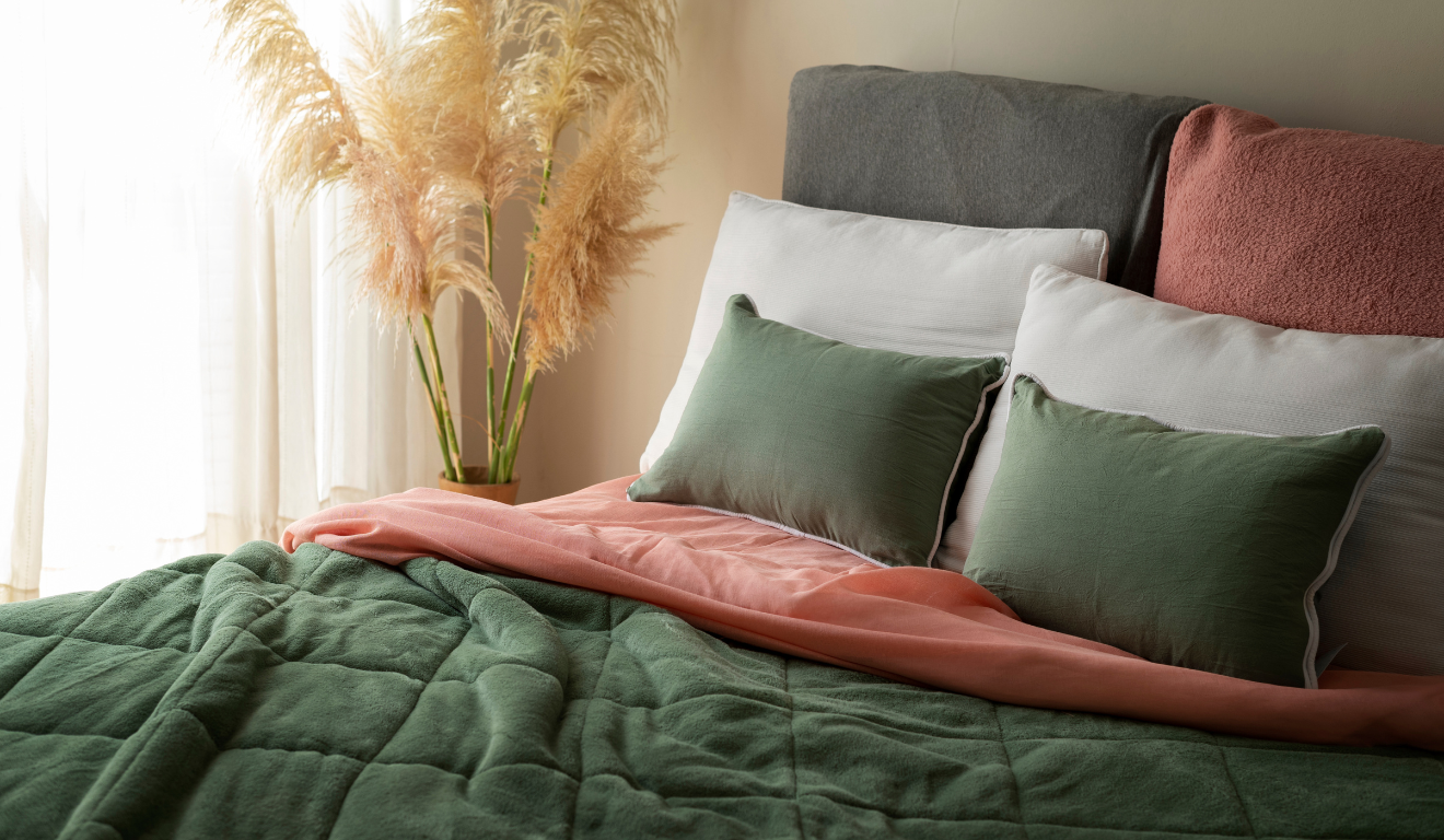 Imagem ilustrativa de uma cama com travesseiros e cobertores.