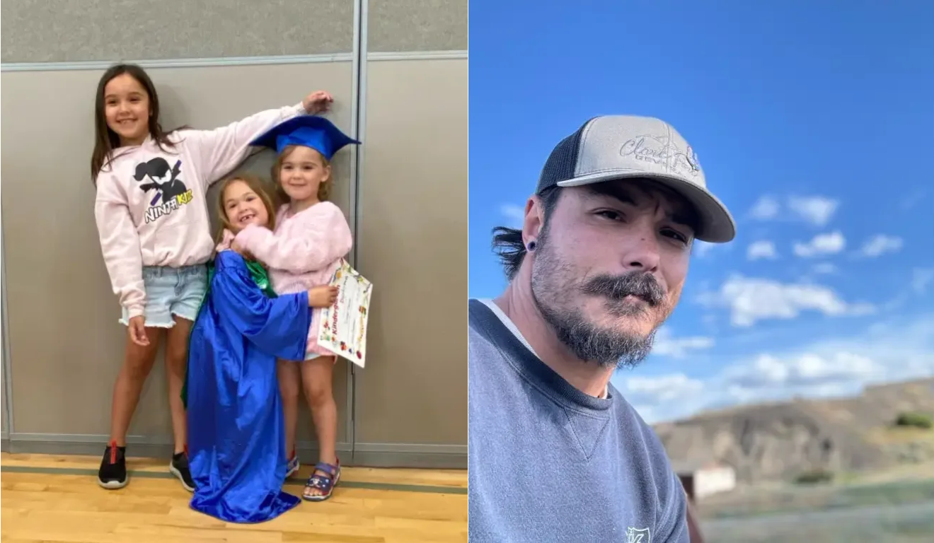 Imagem das 3 filhas e de Travis Decker.