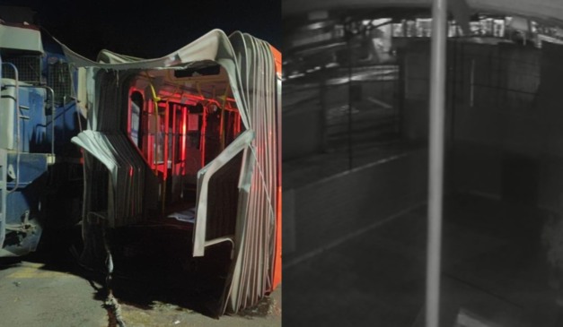 Câmera flagrou momento em que biarticulado é atingido por trem
