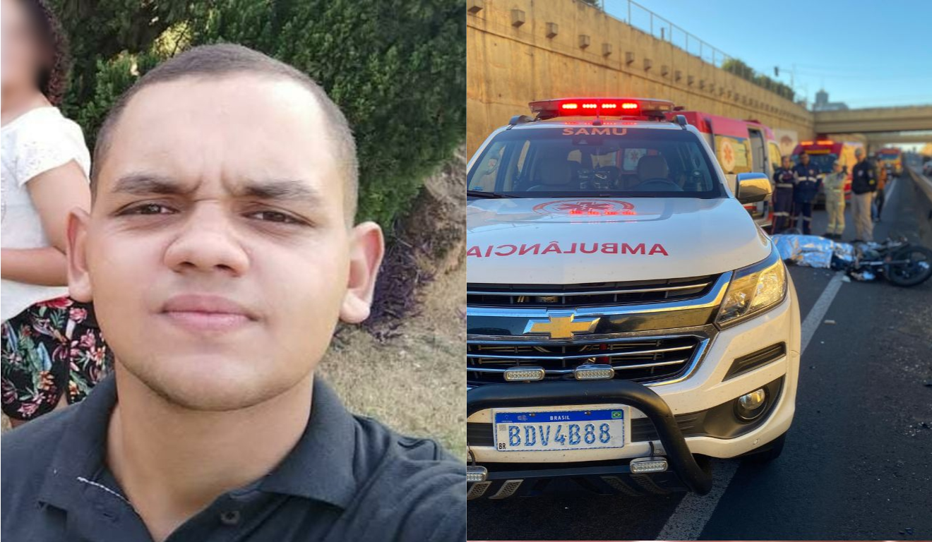 Imagem de José Vitor Madeira Figueiredo e do carro da PRF.