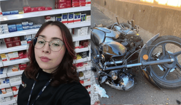 Imagem da Bianca da Silva Ferreira, e da moto.