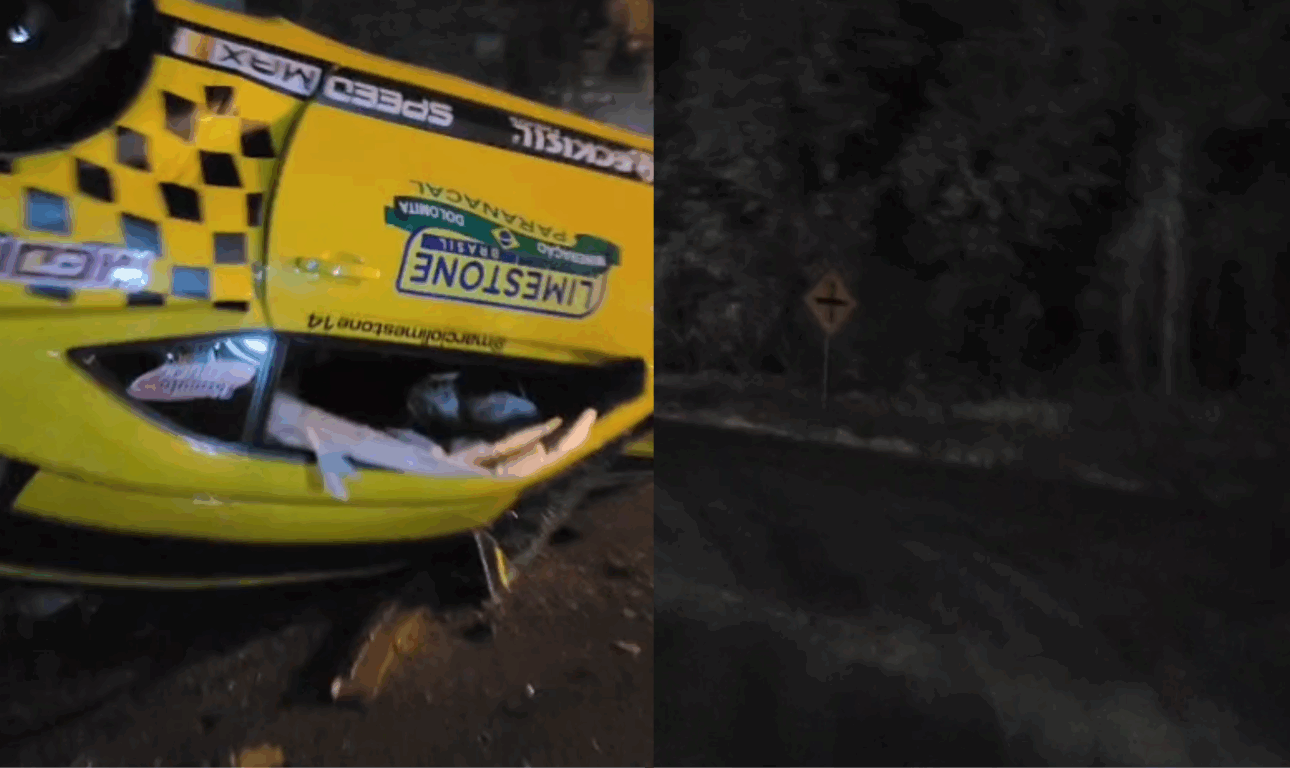 Camaro capotado em acidente com piloto de formula truck