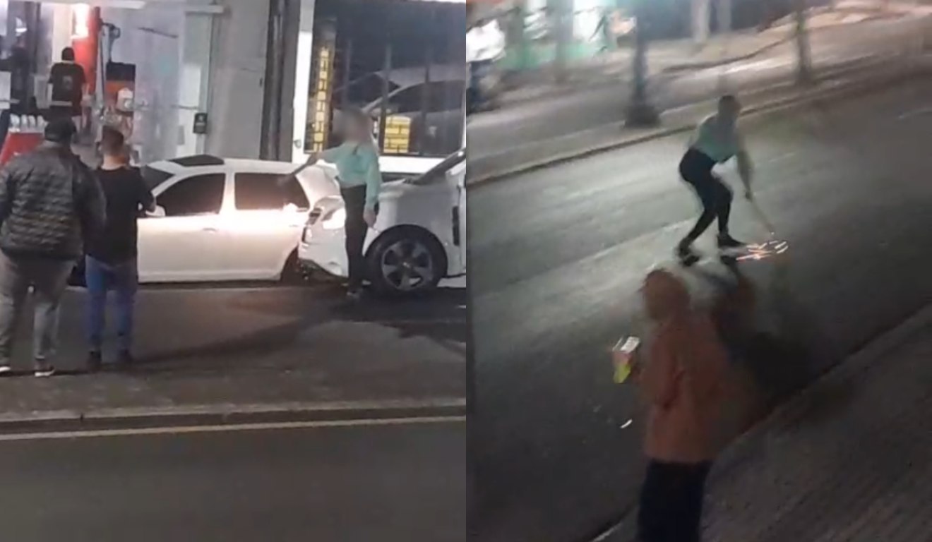 Montagem com duas fotos do local do acidente