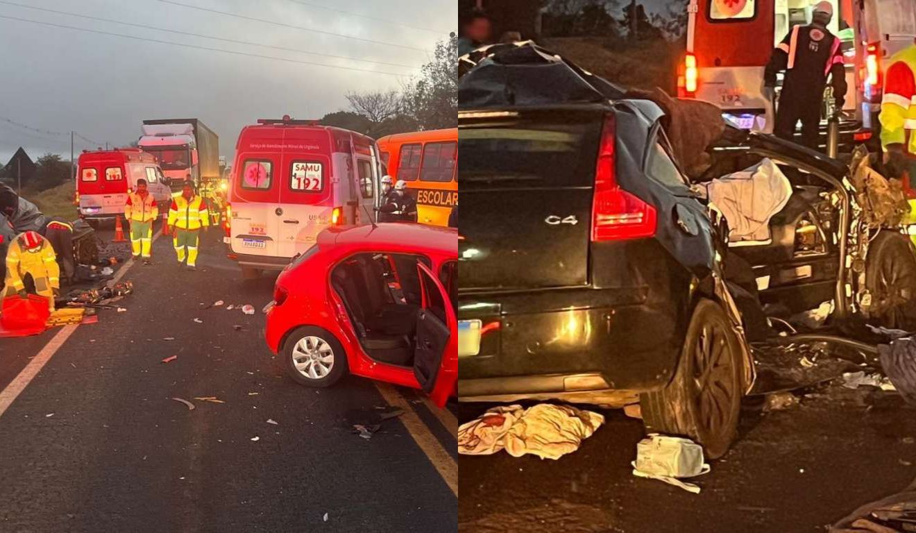 acidente que envolveu carro de família e ônibus escolar