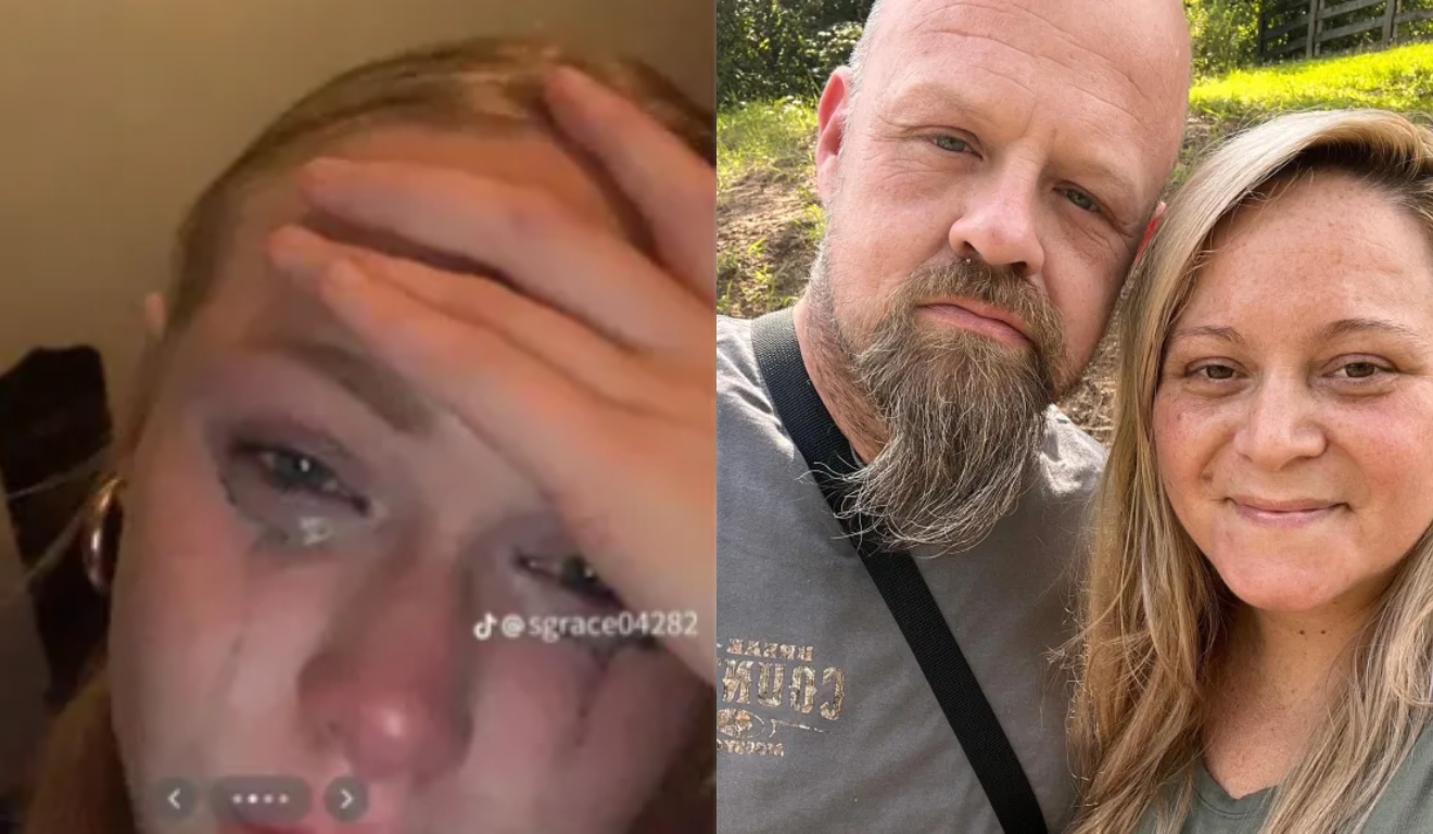 Sarah ao lado da mãe e padrasto que foram assassinados