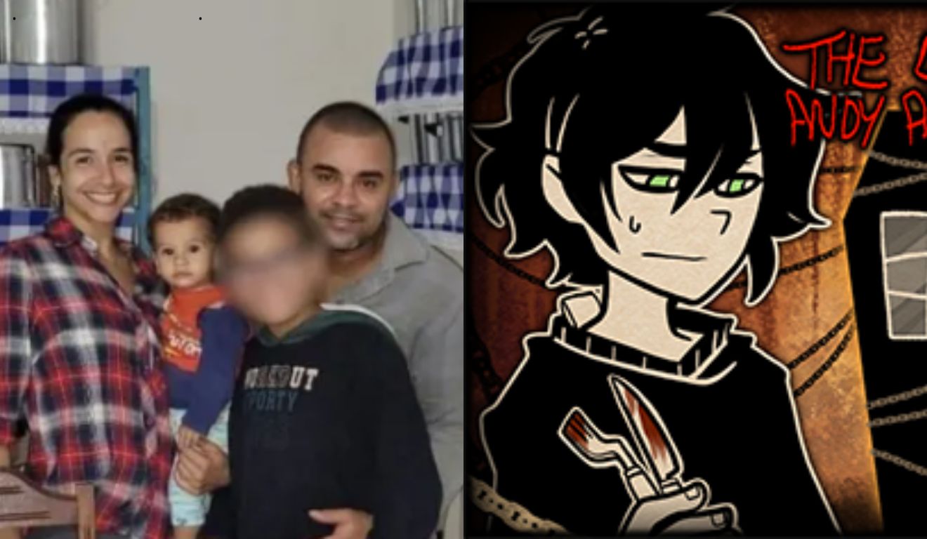 adolescente com família e capa do jogo que inspirou