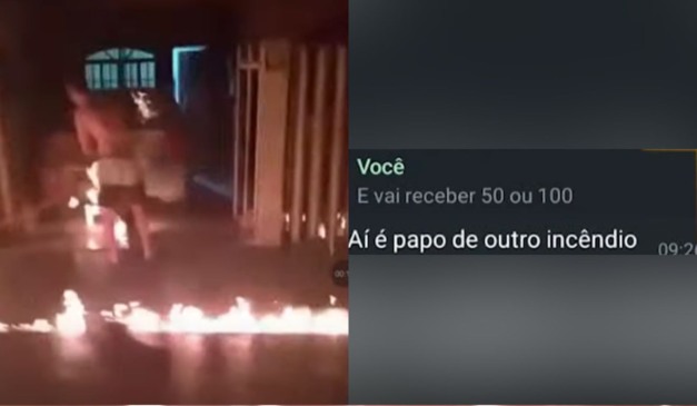 foto do incêndio que os agiotas causaram na casa da mulher grávida