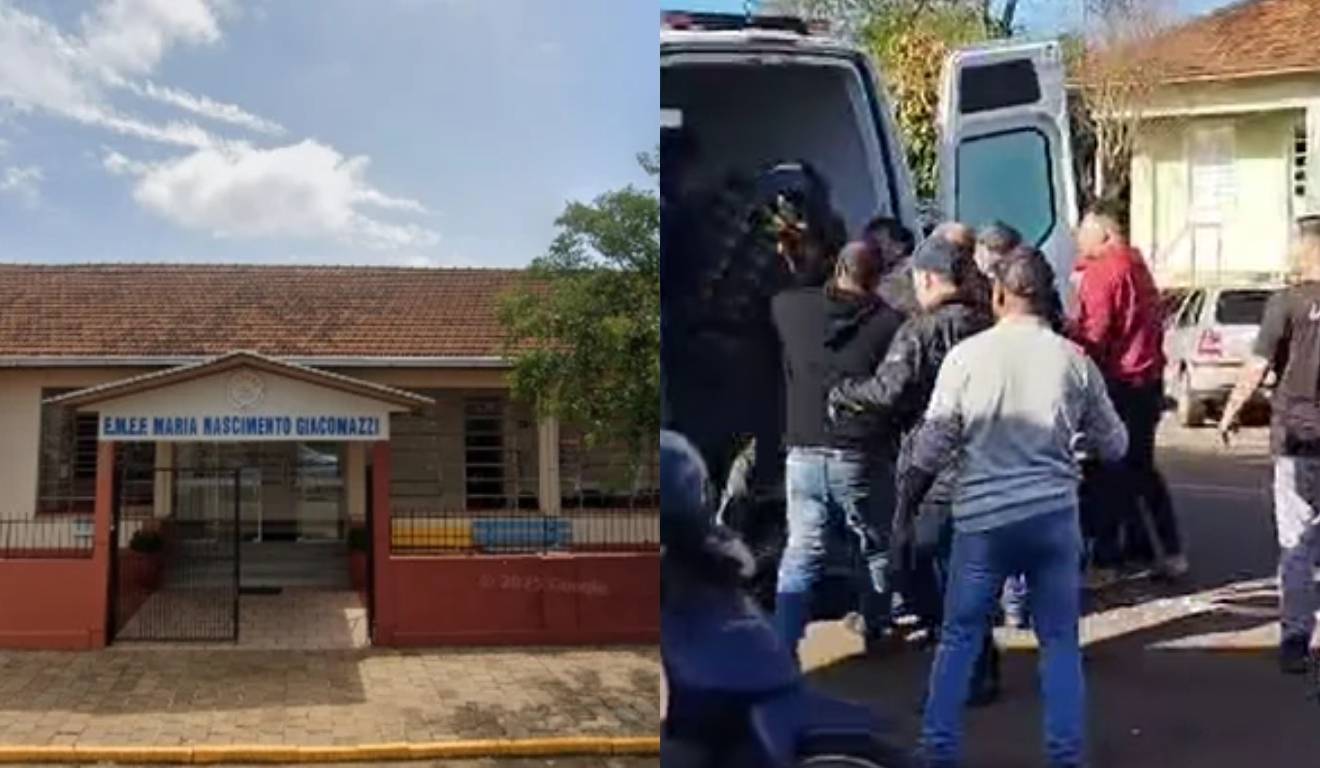 moradores tentando linchar adolescente suspeito de ataque à escola em Estação