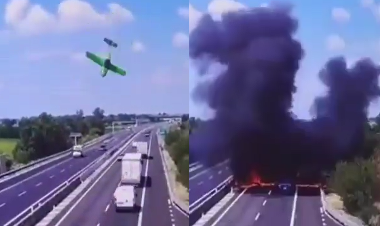 O avião explodiu quando caiu no chão