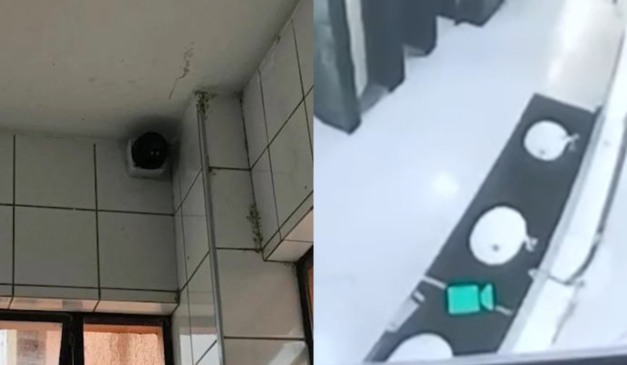 Montagem com duas fotos, uma mostra a câmera de segurança e a outra a imagem captada pelo equipamento