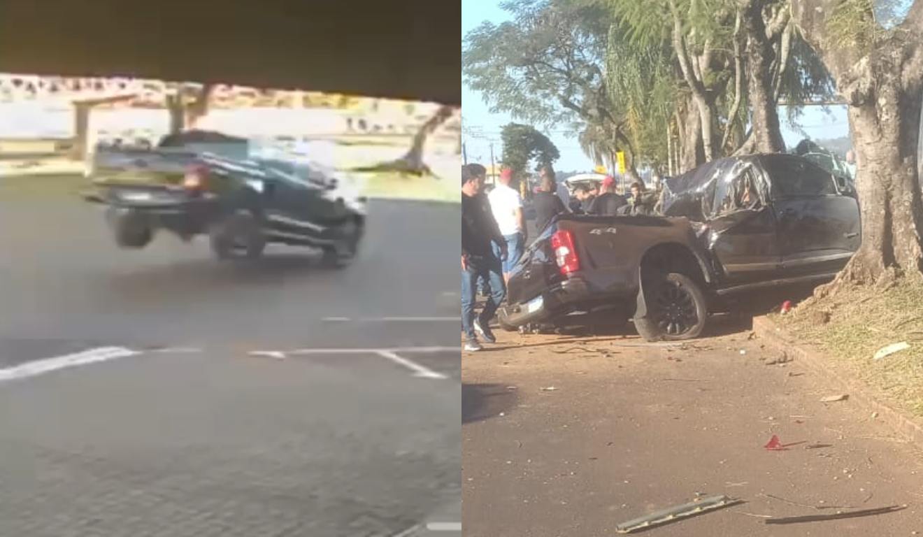Caminhonete bate em árvore na marginal da BR-277