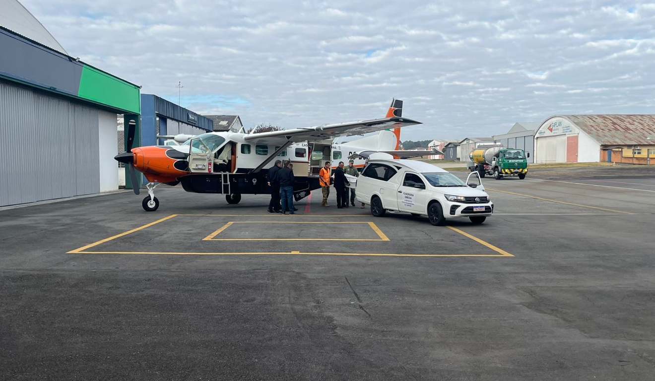 Avião com o corpo de Bianca Bernardon, no aeroporto Bacacheri, em Curitiba