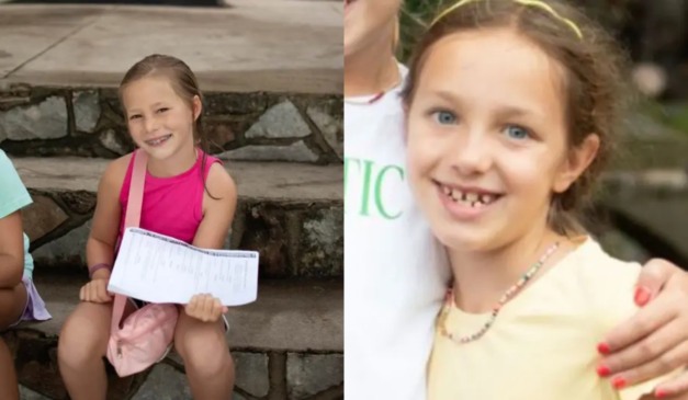 Janie Hunt, à esquerda, sorri sentada em uma escadaria ao lado de outra criança; na imagem ao lado, Renee Smajstrla também aparece sorrindo com o braço de alguém ao seu redor.