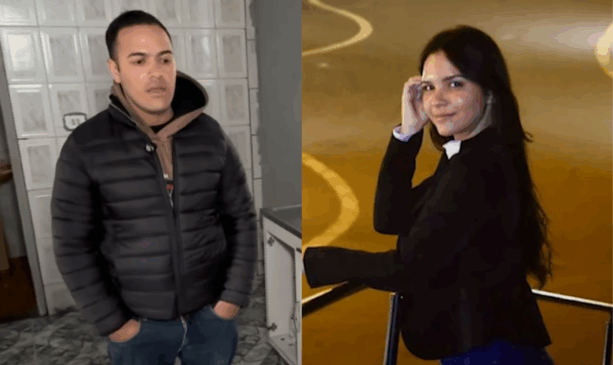 Dhony sem tornozeleira de um lado e raissa suellende outro sorrindo