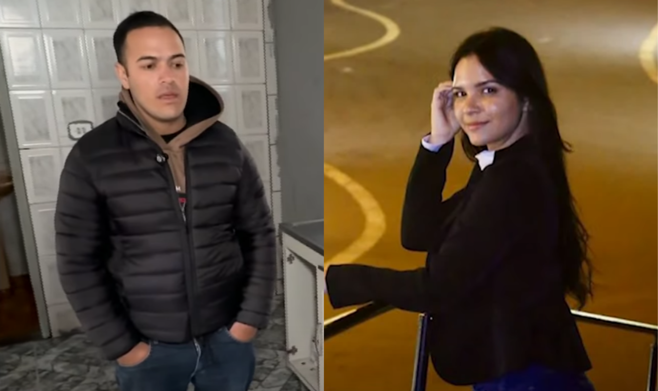 Dhony sem tornozeleira de um lado e raissa suellende outro sorrindo