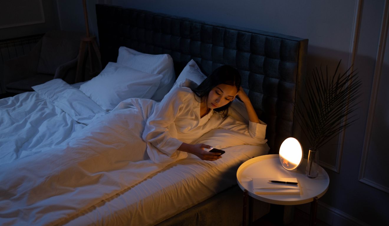 pessoa deitada mexendo no celular praticando Droomscolling