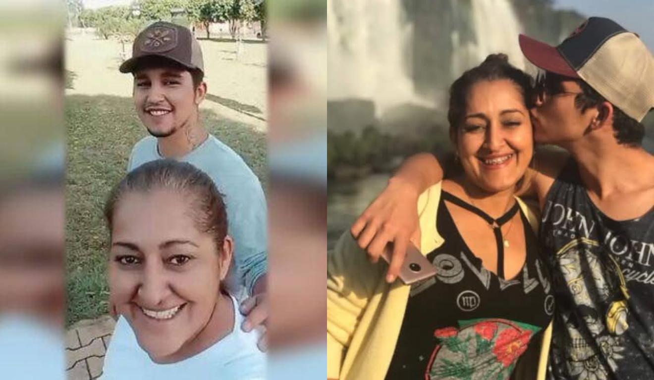 Montagem com fotos de Michelly com o filho, preso pela morte da mãe