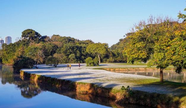 Geada em grama de parque do Paraná