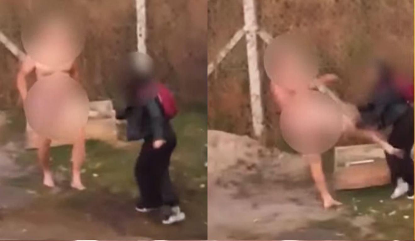 momento em que a jovem é agredida pelo homem nu 