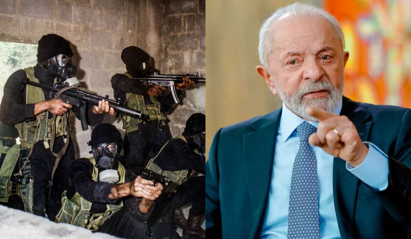 Montagem com duas fotos, na primeira os kids pretos e na segunda o Lula