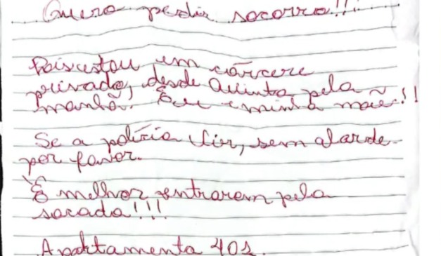 Carta/bilhete de mãe e filha reféns que foram resgatadas
