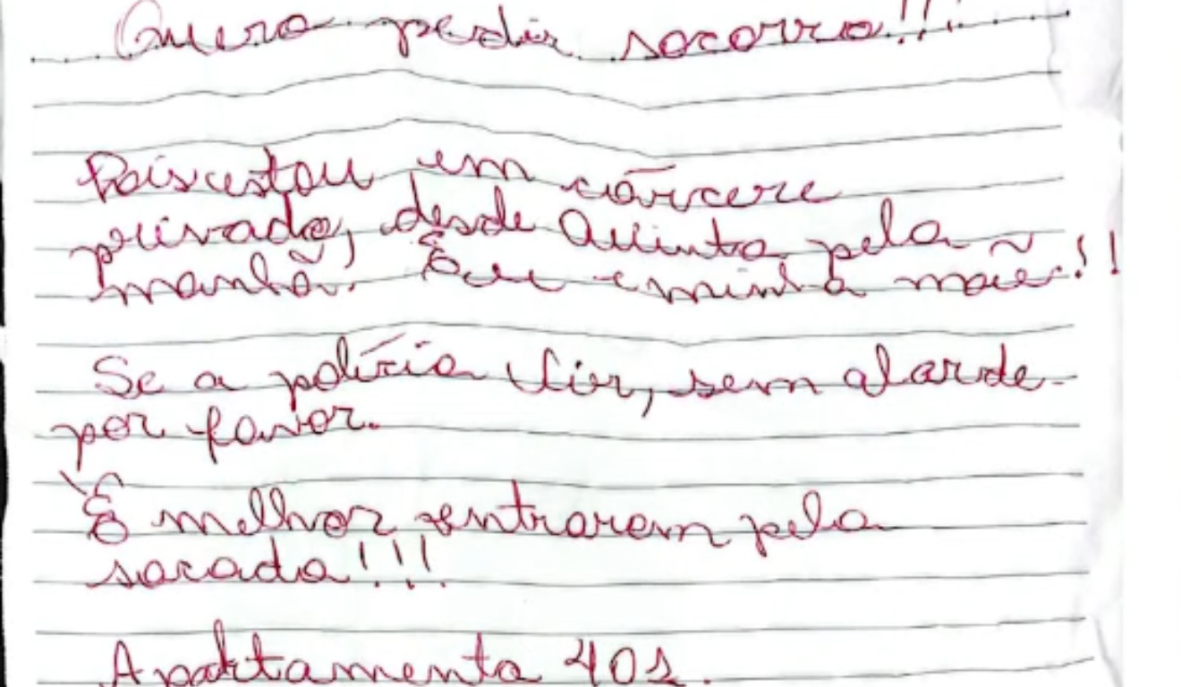 Carta/bilhete de mãe e filha reféns que foram resgatadas
