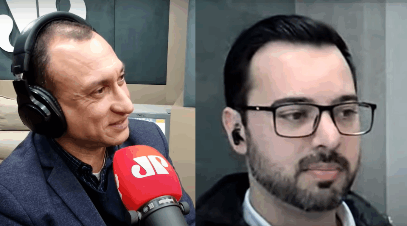 Alessandro de Castro, supertintendente do IEL, e Alexandre Reis, diretor do sistema Fiep, durane entrevista do Momento Fiep