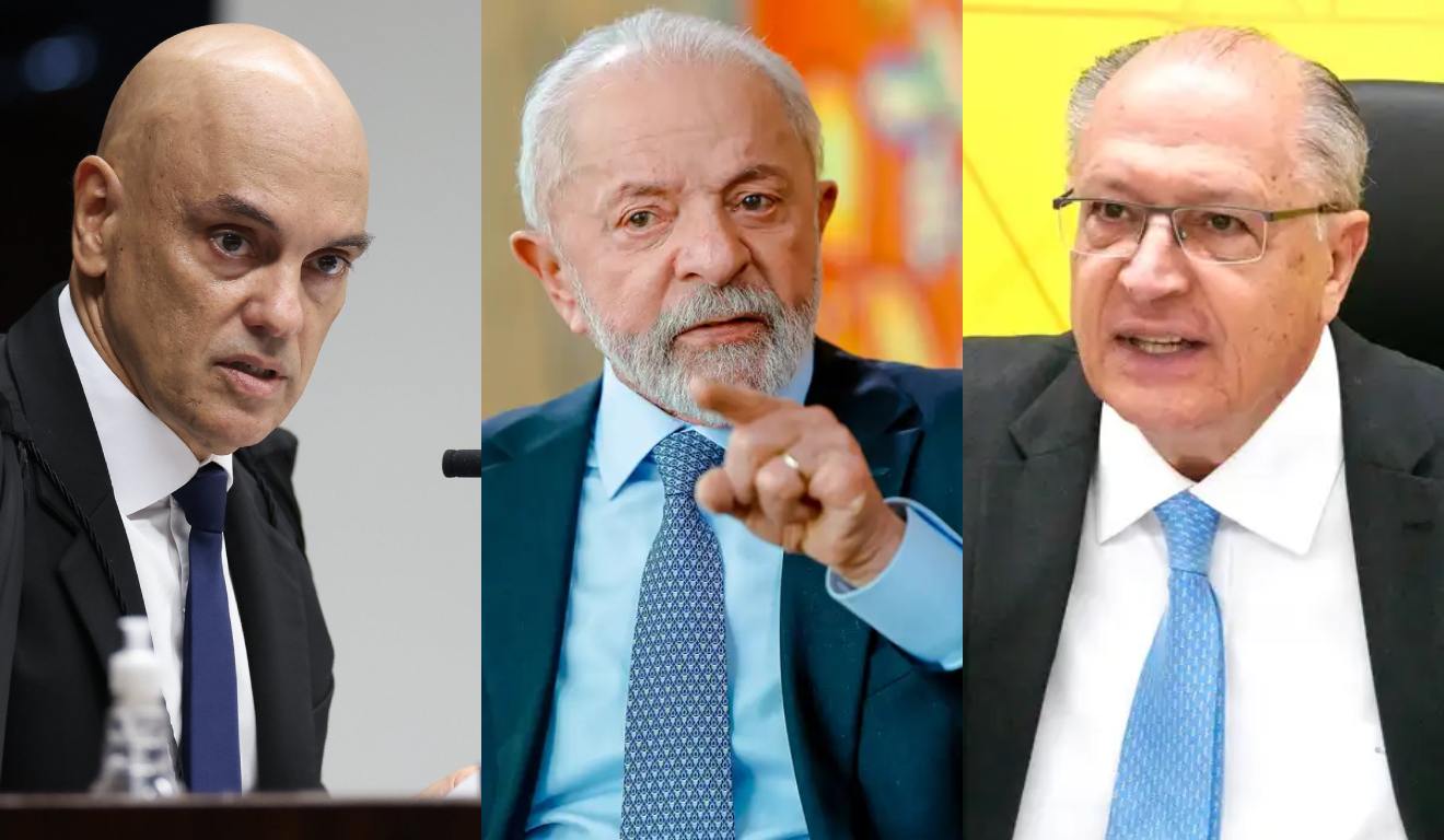 Montagem com fotos de Moraes, Lula e Alckmin