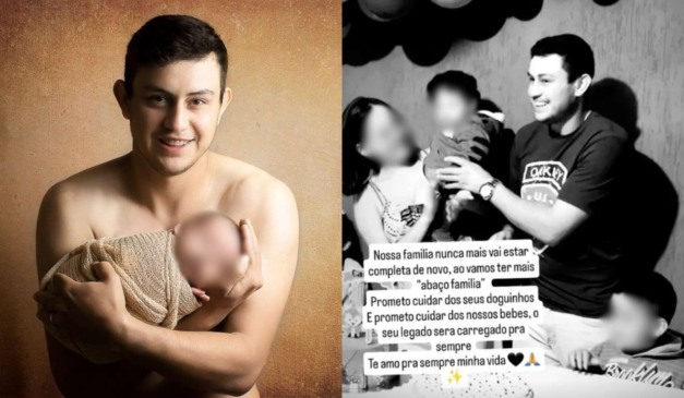 Montagem com duas fotos de Michel em família