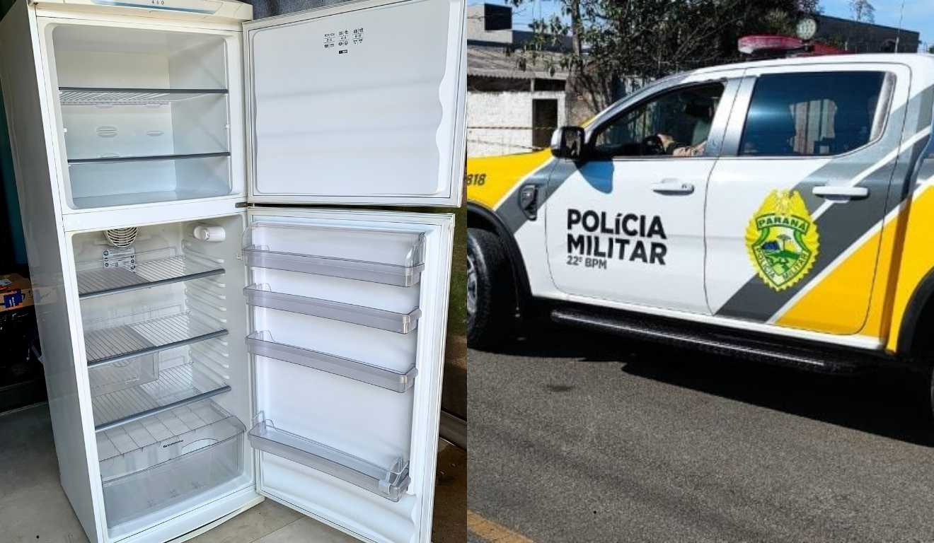 geladeira e viatura da policia