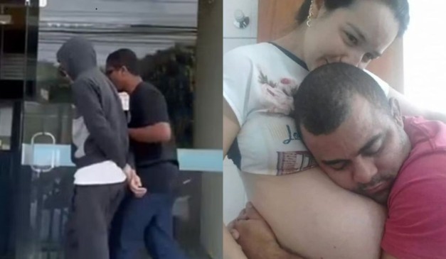 adolescente sendo apreendido e pai abraçando a barriga grávida da mãe