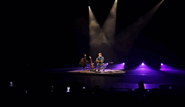 nando reis tocando no teatro guaíra durante show voz e violão