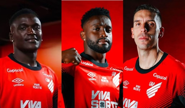 Os três colombianos que reforçam o Furacão. (Fotos: José Tramontin/Athletico)