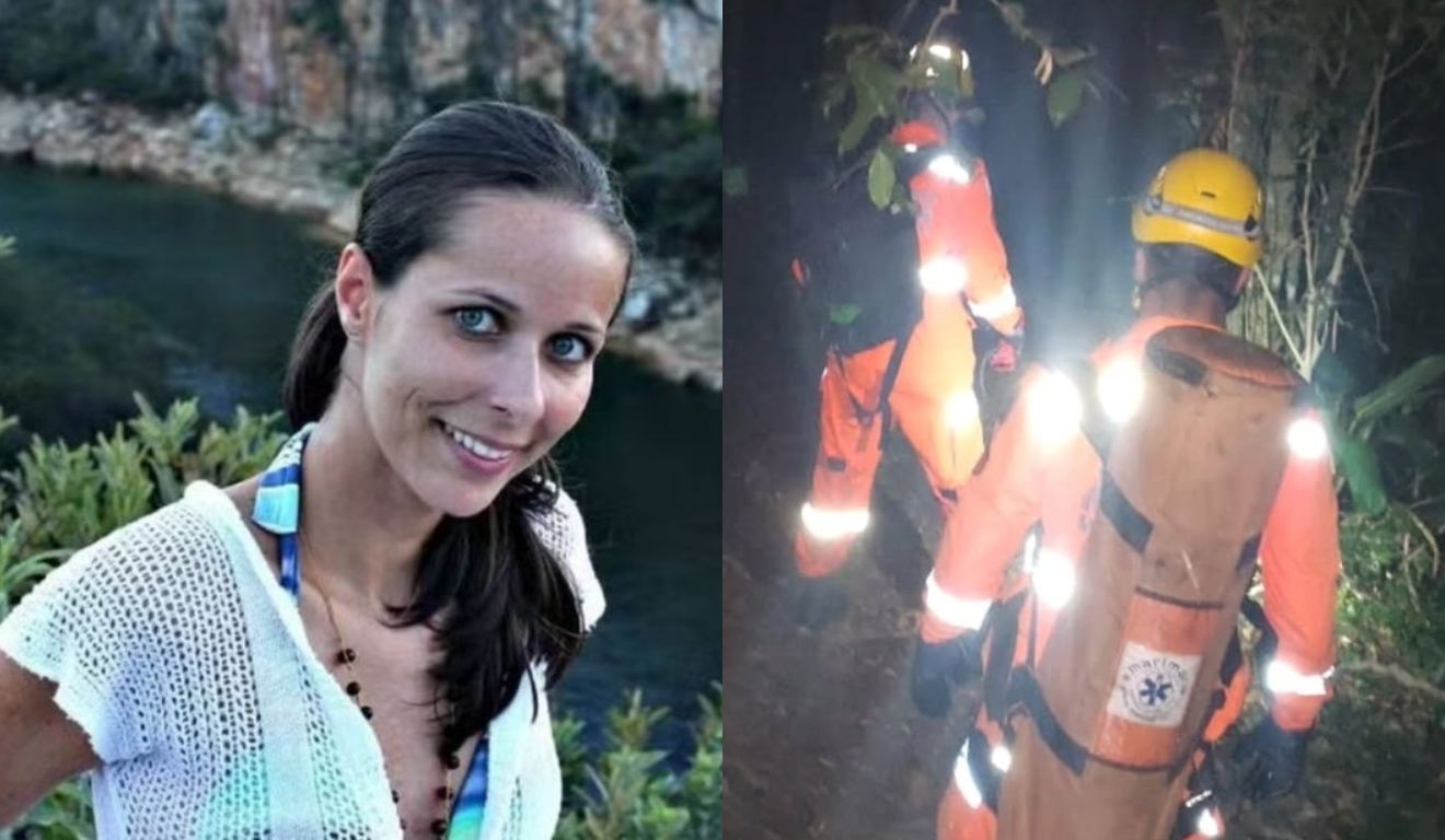 Foto de servidora pública que morreu em rapel e imagem de equipe de resgate