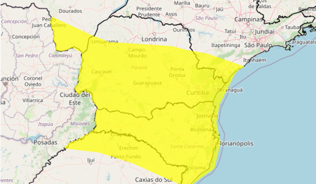 Alerta amarelo de temporal no Paraná 