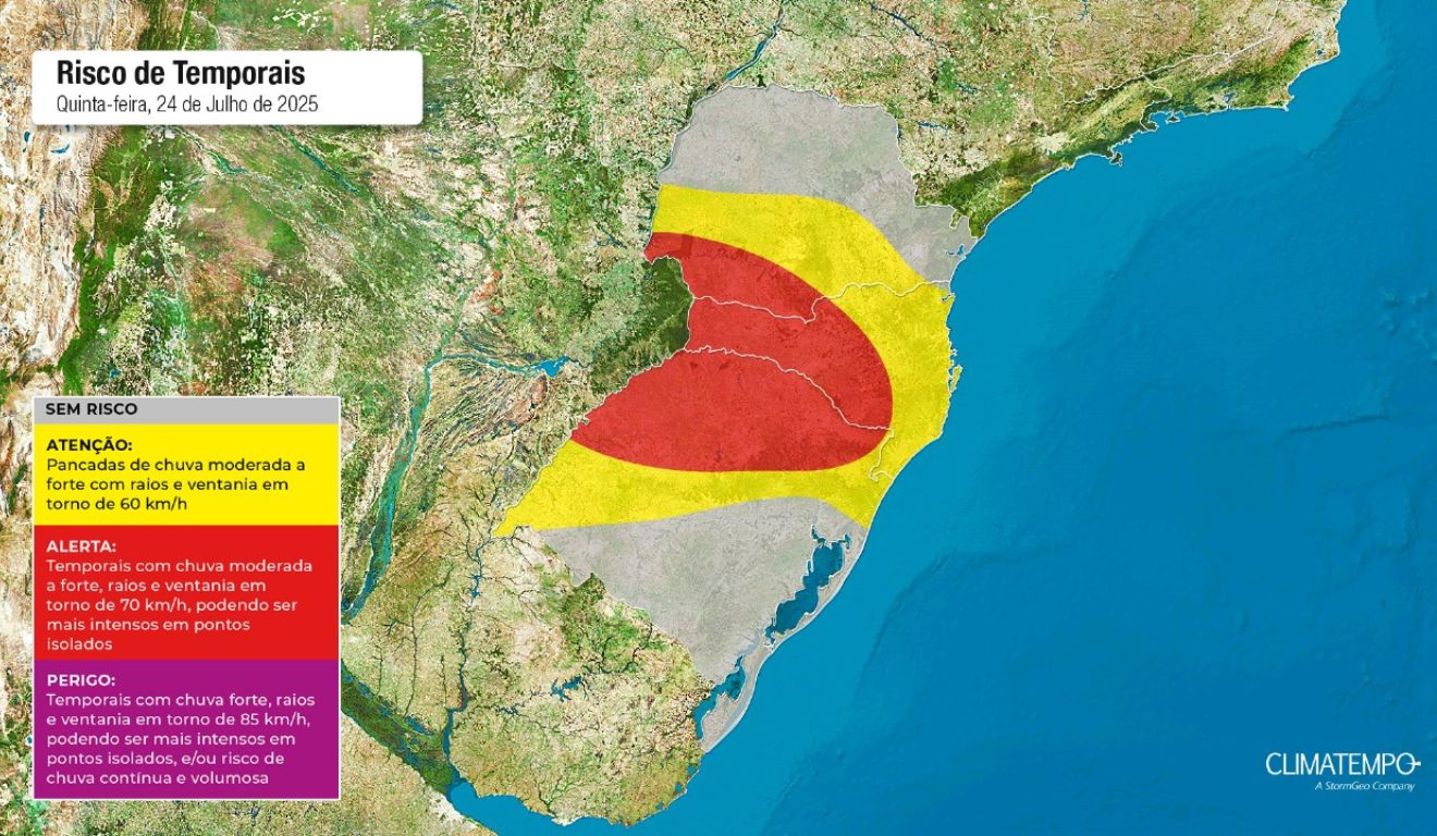 regiões do Paraná sob risco de temporal com alerta vermelho e amarelo