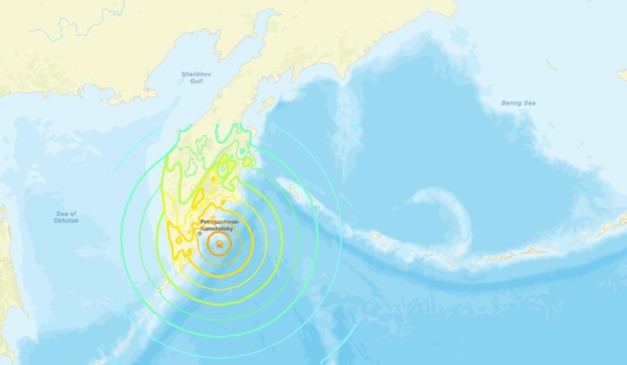 Terremoto que atinge a Rússia em mapa