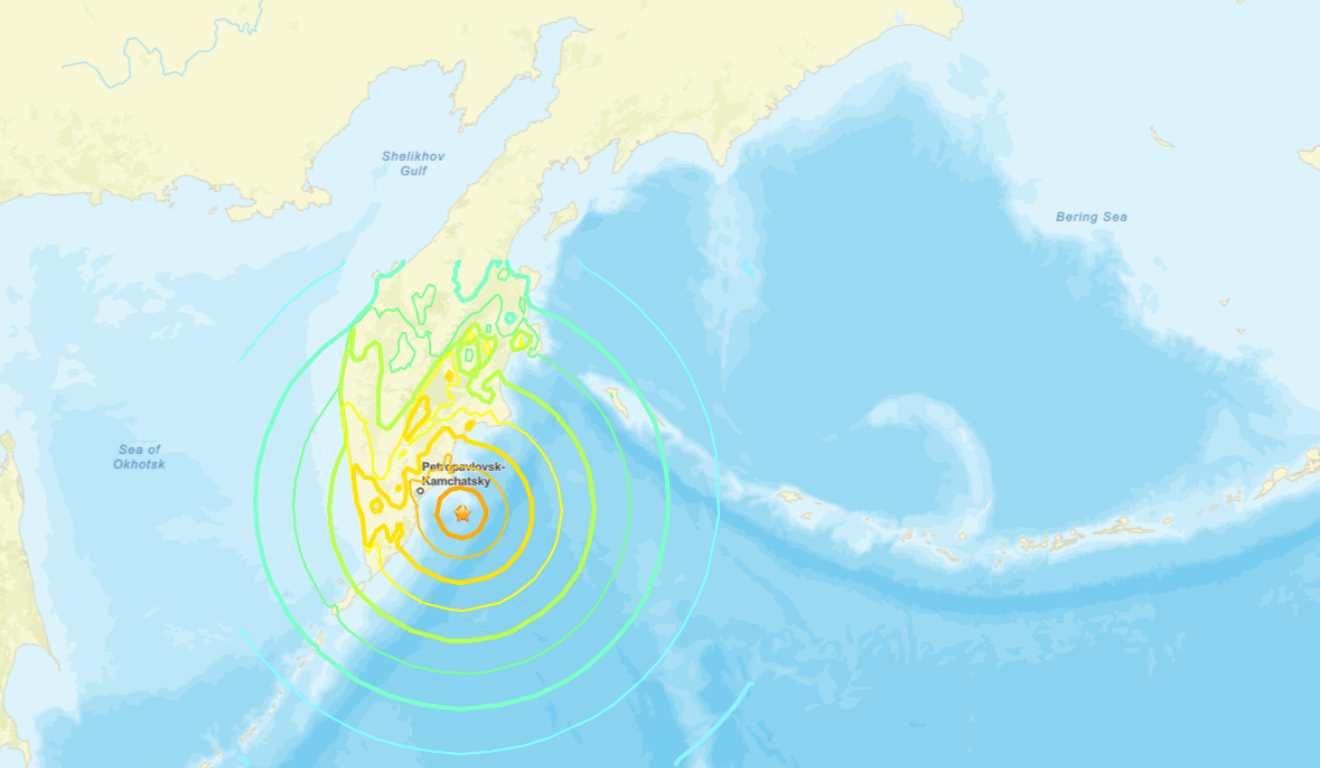 Terremoto que atinge a Rússia em mapa