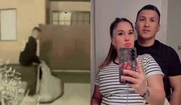 Colagem da câmera de segurança e do casal.