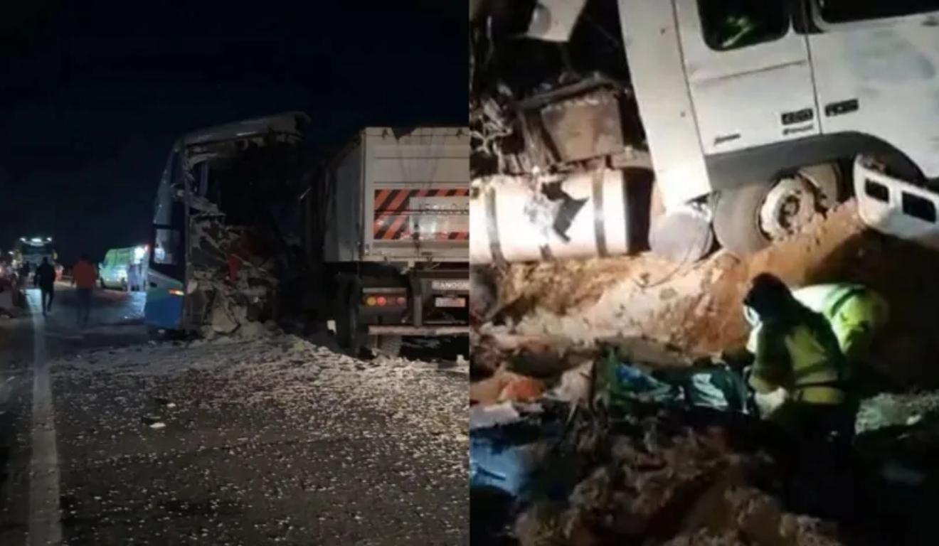 acidente entre ônibus e carreta na br-163