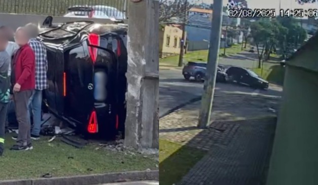 Mercedes capotou após a batida com o BID