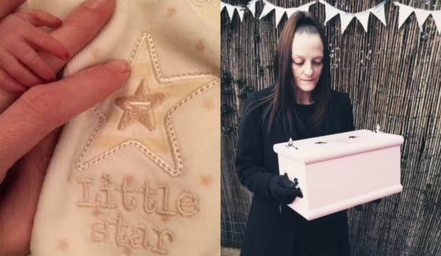 Colagem da mulher e do bebê.