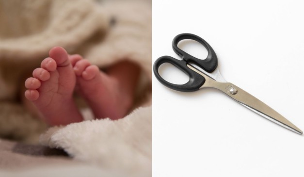 pés de bebê para ilustrar a criança morta a tesouradas