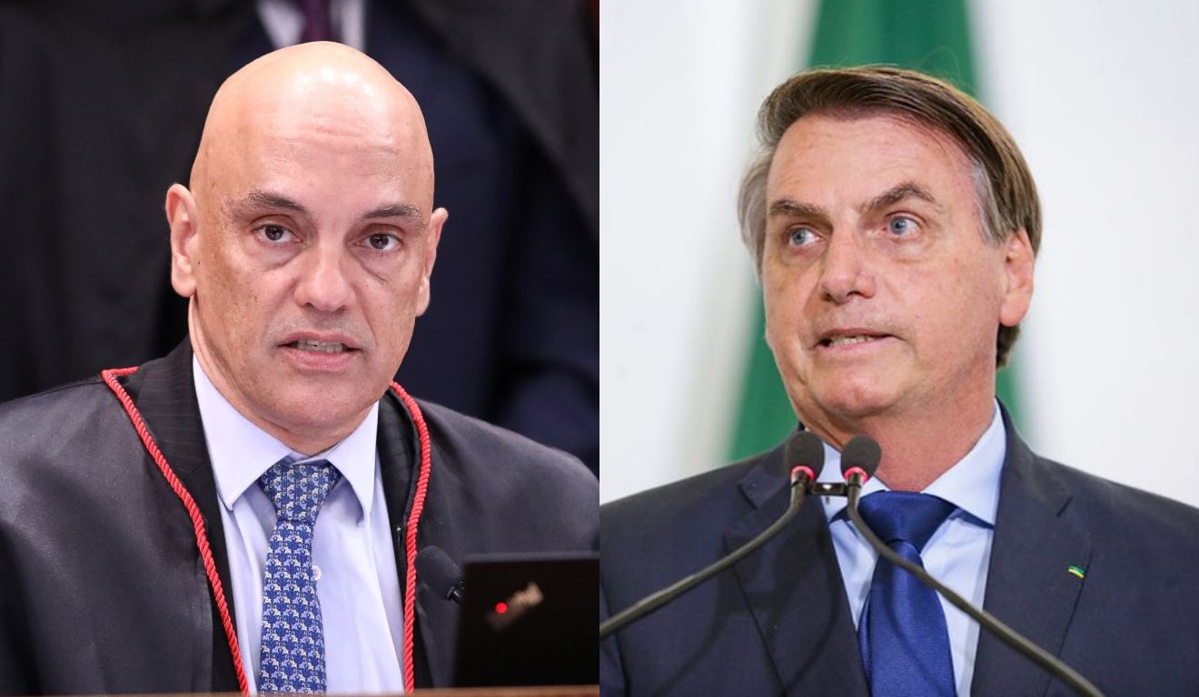 Montagem com fotos de ALexandre de Moraes e Jair Bolsonaro