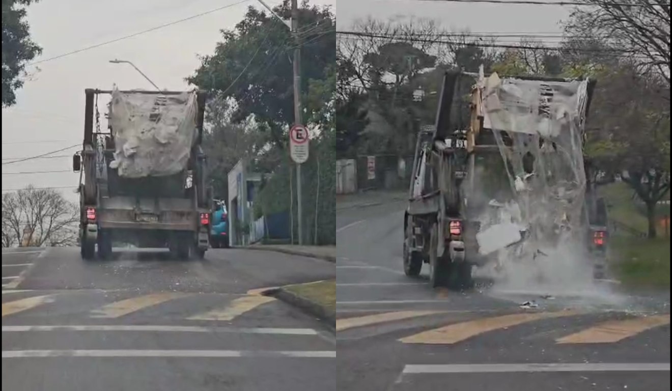 Caminhão deixa rastro de sujeira em Curitiba