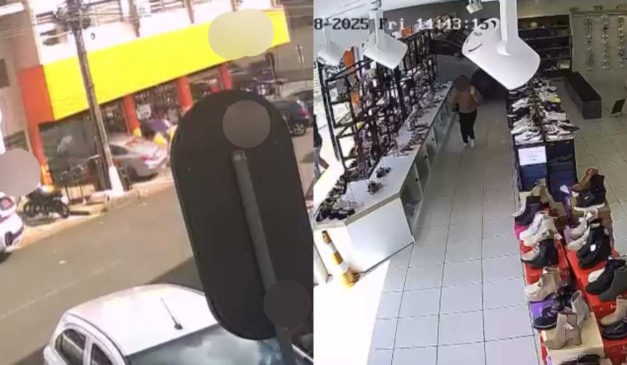 Carro invadindo loja de calçados em Foz do Iguaçu