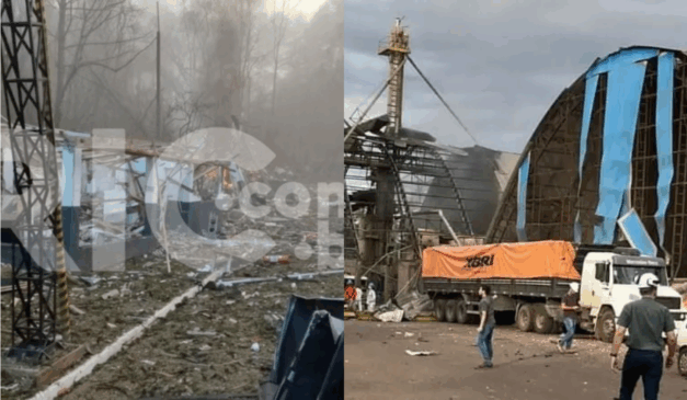 Imagem da esquerda mostra a explosão na enaex. Imagem da direita mostra explosão em Palotina.