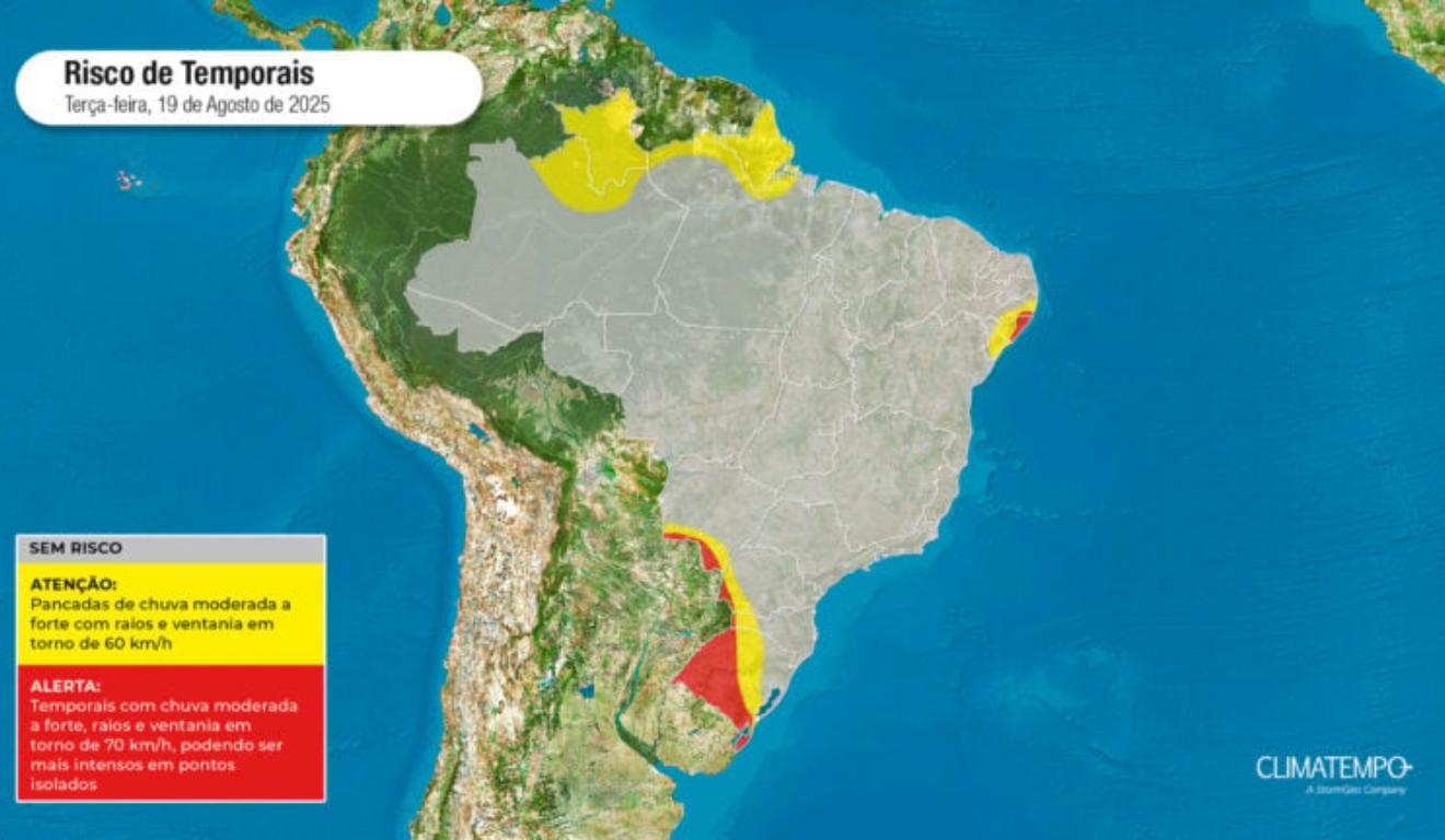 Sul do Brasil está sob risco de temporais