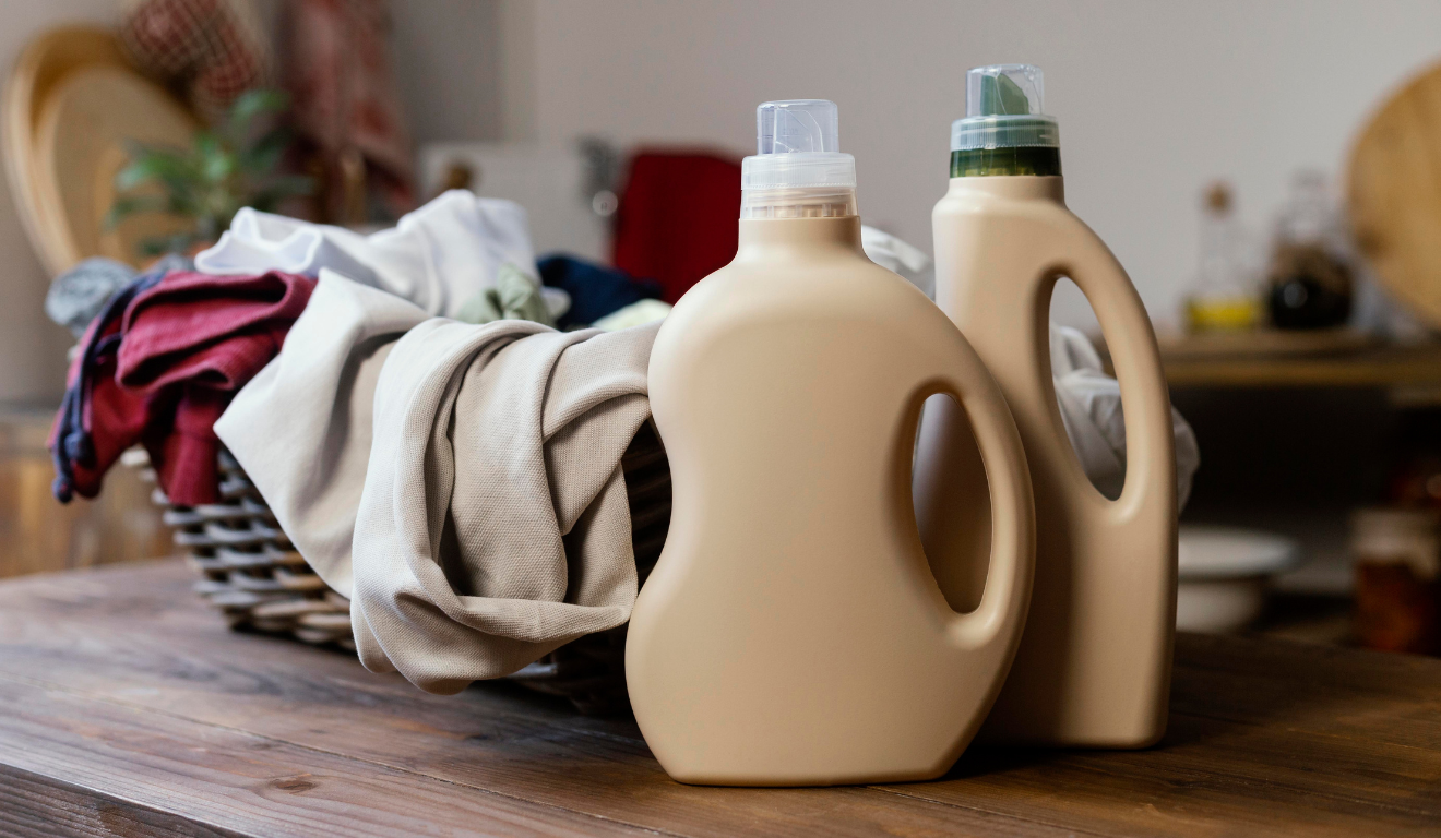 Imagem ilustrativa de dois frascos de amaciante de roupa.