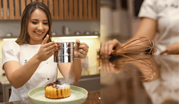 Juliana Paiff, idealizadora do Confeita Curitiba fazendo receita